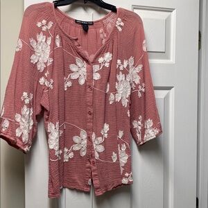 Lauren Michelle Pink embroidered Blouse sz 1x